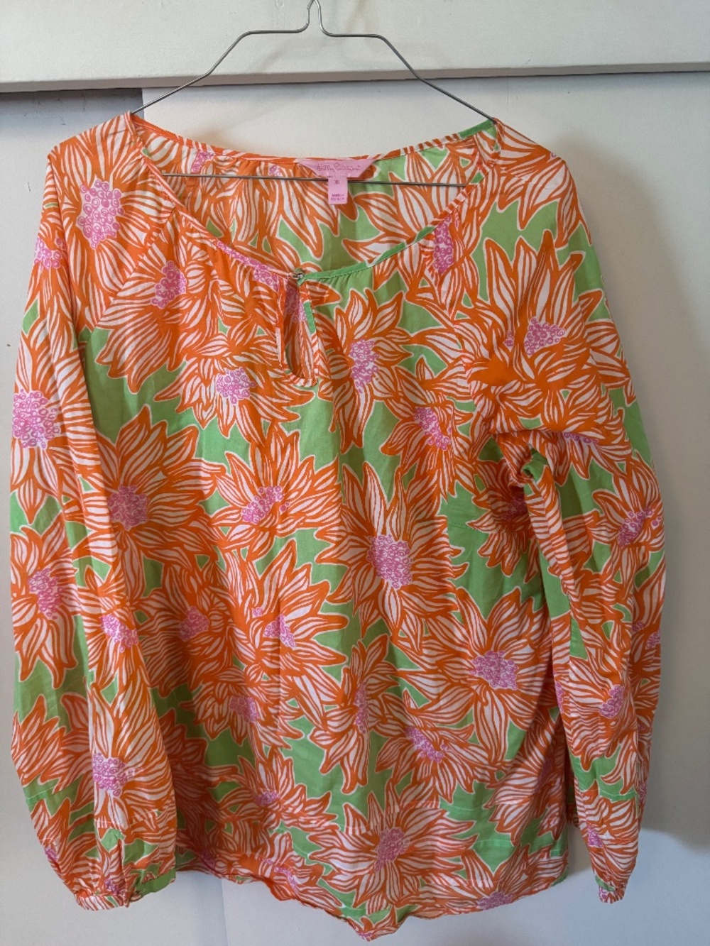 Lilly Pulitzer Jemma 100% Cotton Tunic Top in Orange and Avocado Green Crush
